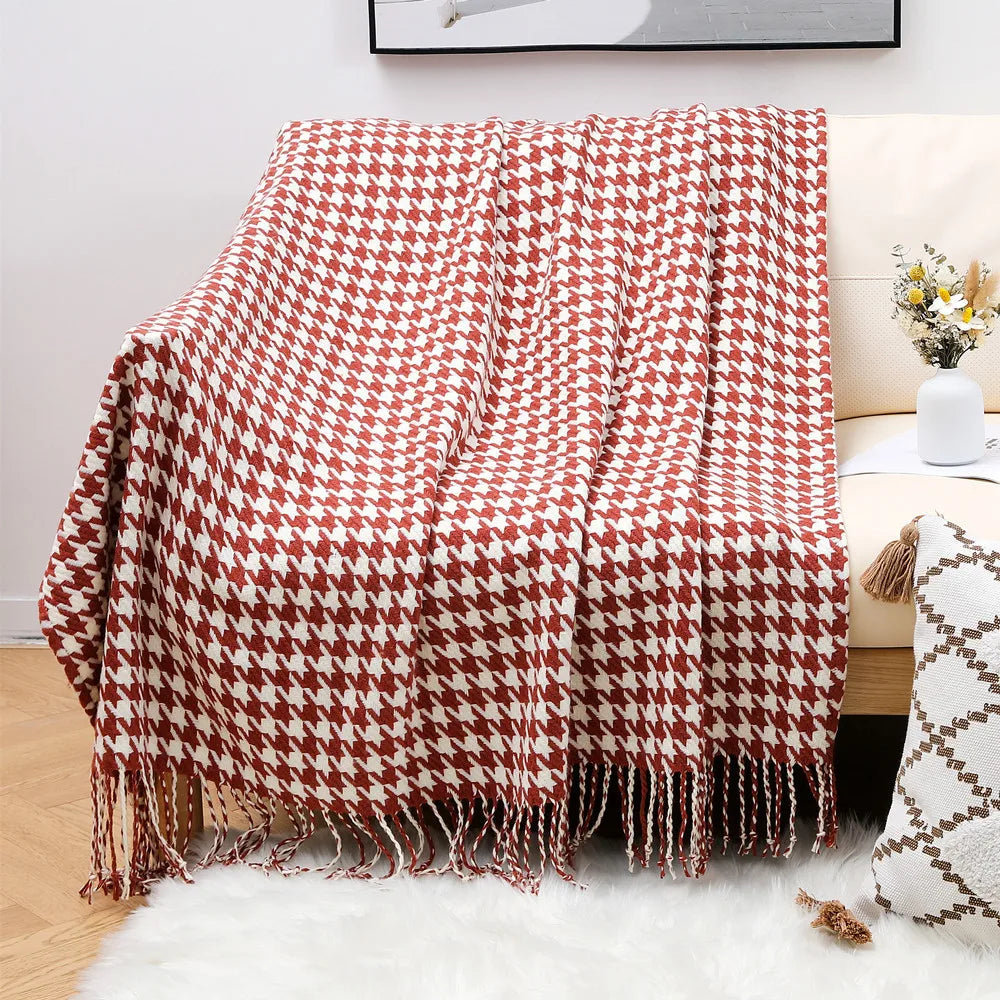Houndstooth Pattern Knitted Throw