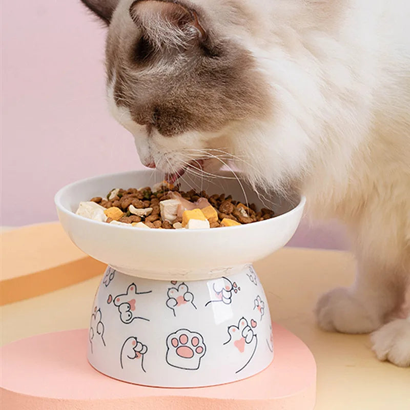 Purrfect Perch: Elevated Cartoon Cat Feeding Bowl