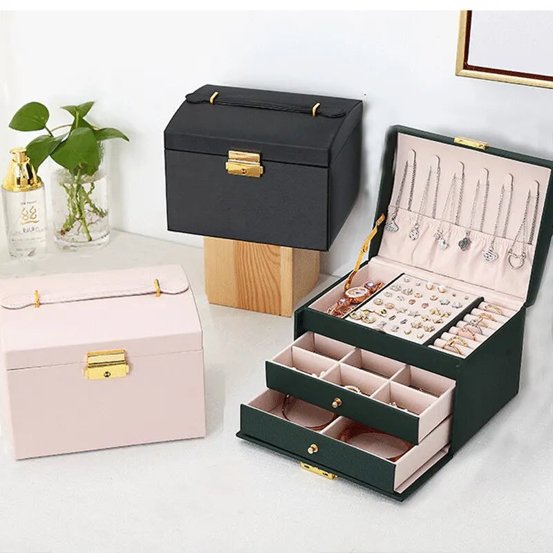 Triple Layer Leather Drawer Style Jewellery Box