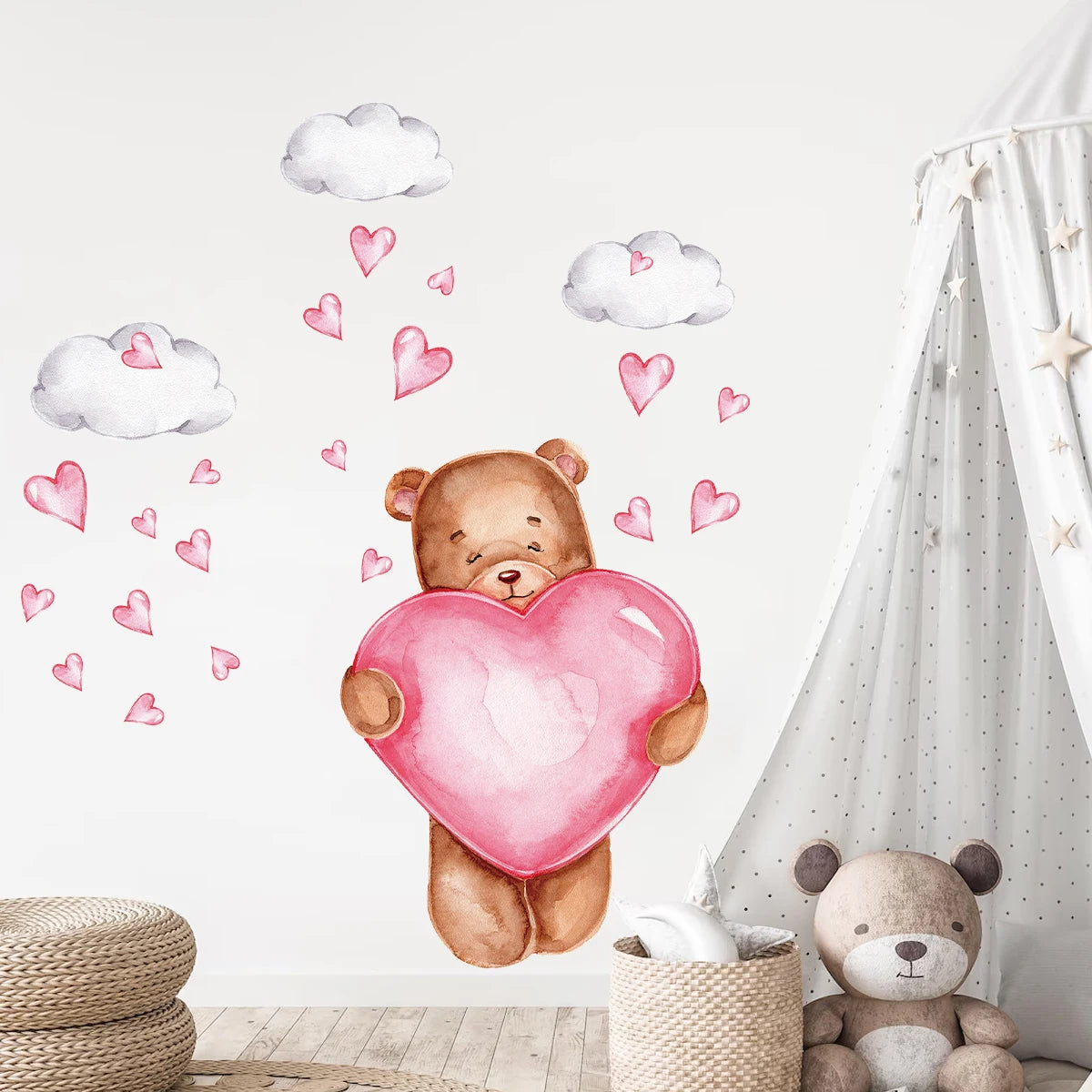 Adorable Cartoon Moon & Star Sleepy Bear Wall Stickers