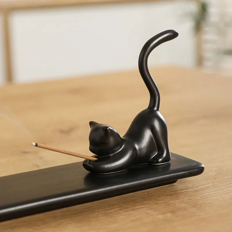 Whiskers & Smoke - Black and White Ceramic Incense Holder