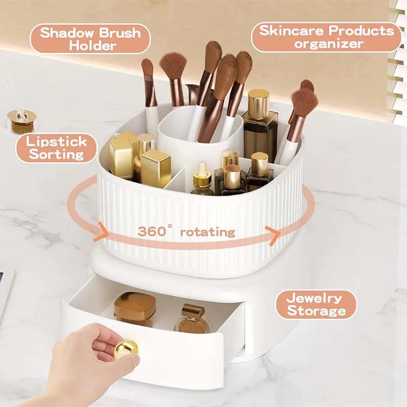 360° Glam Organizer: Makeup Brush Box with Drawer