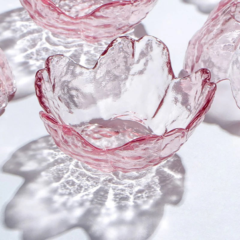 Elegant Pink Flower-Shaped Bowls with Gold Inlay