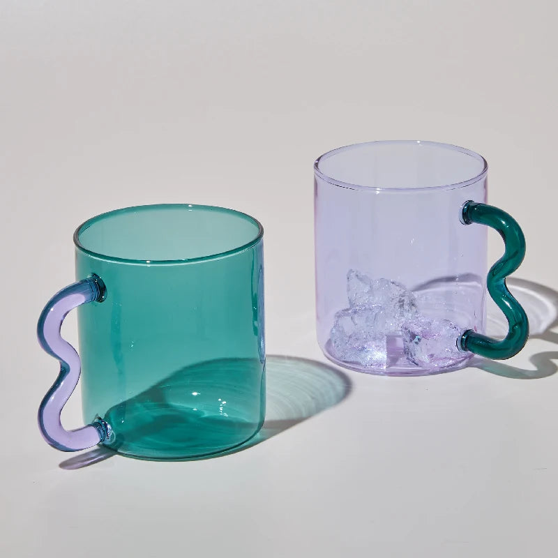 Rainbow Ripple: The Vibrant Wavy-Handled Clear Mug