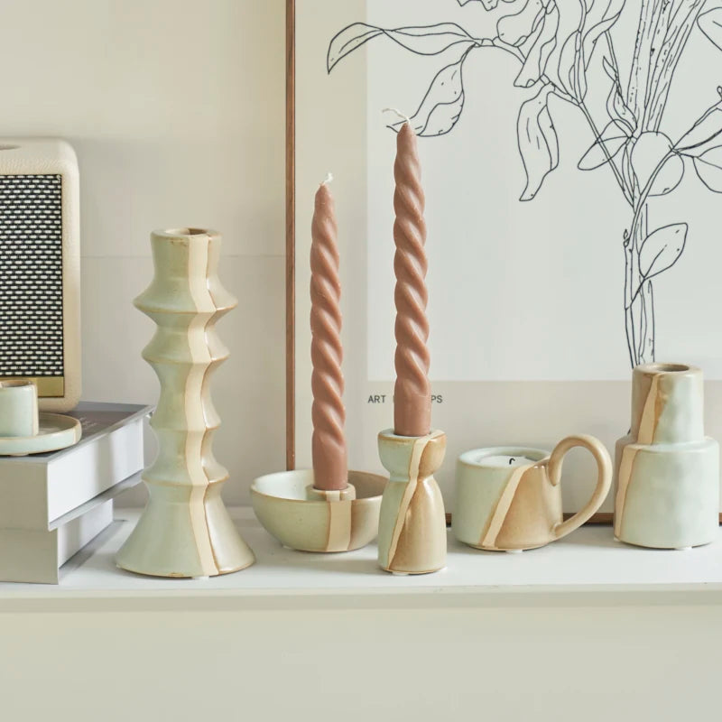 Nordic Elegance: Ceramic Candle Holder Set