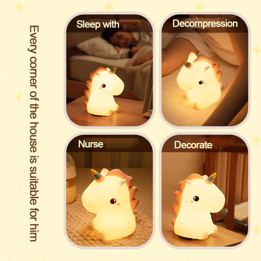 Unicorn Silicone LED Night Light – USB Rechargeable Touch Lamp for Kids' Bedroom