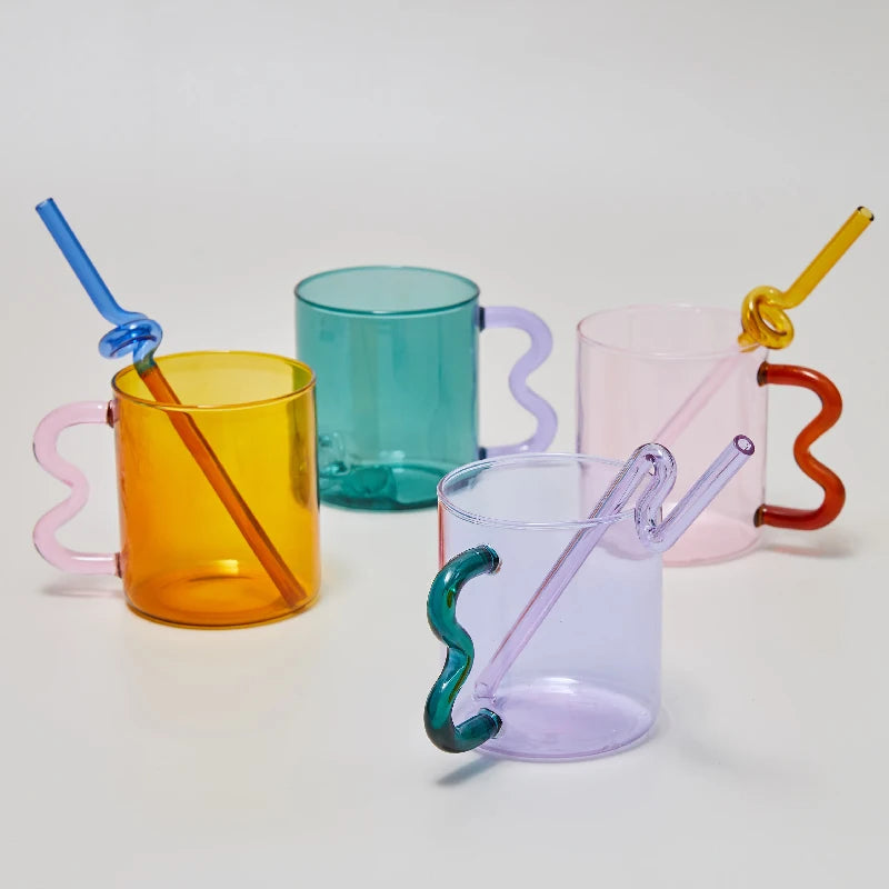 Rainbow Ripple: The Vibrant Wavy-Handled Clear Mug