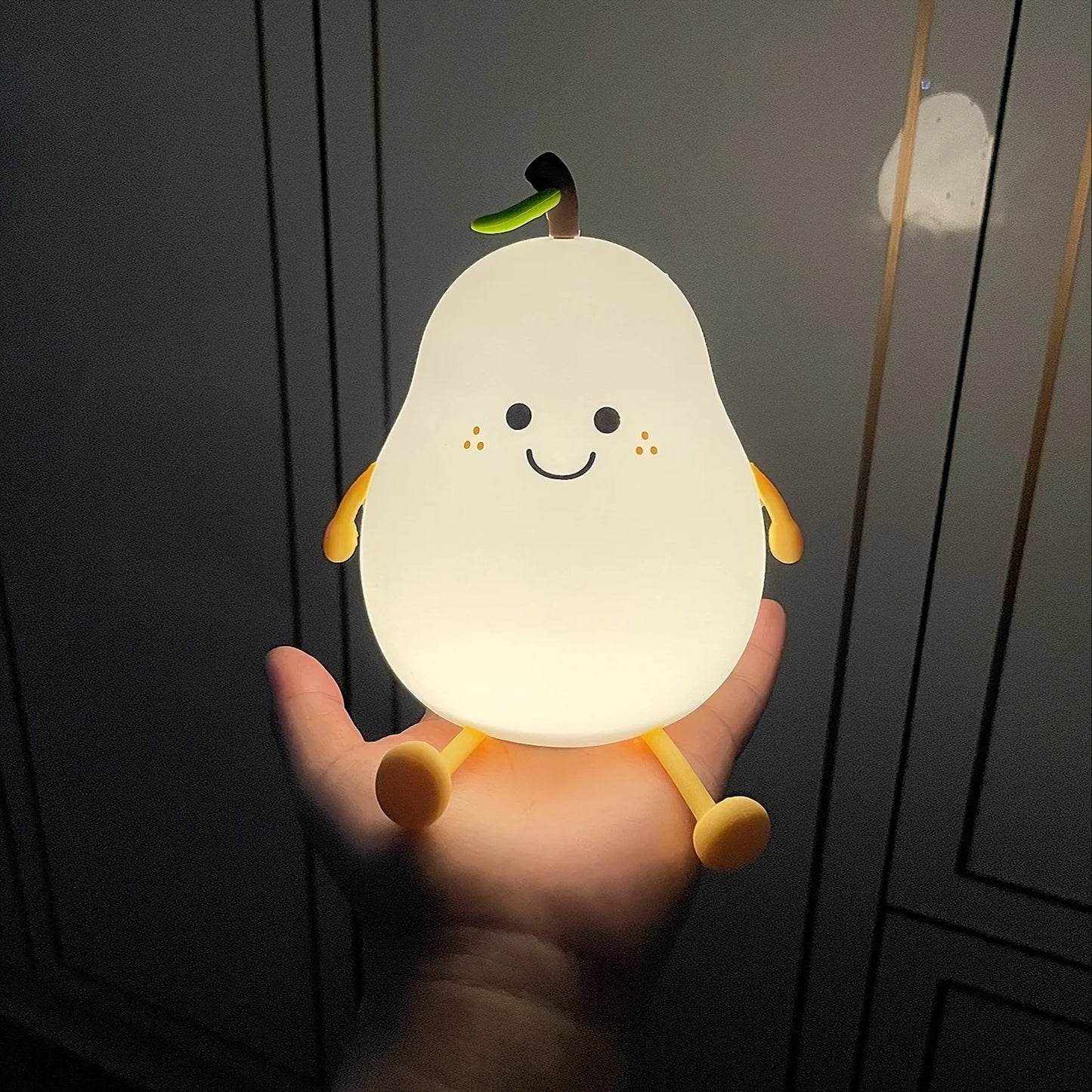 Pear-Shaped Cartoon Night Light – Soft Silicone Rechargeable Bedroom Lamp for Kids