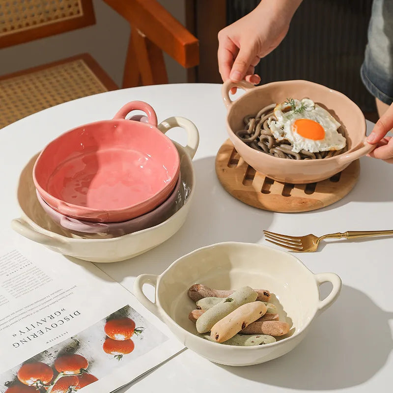 Pastel Textured Ceramic Bowls with Handles