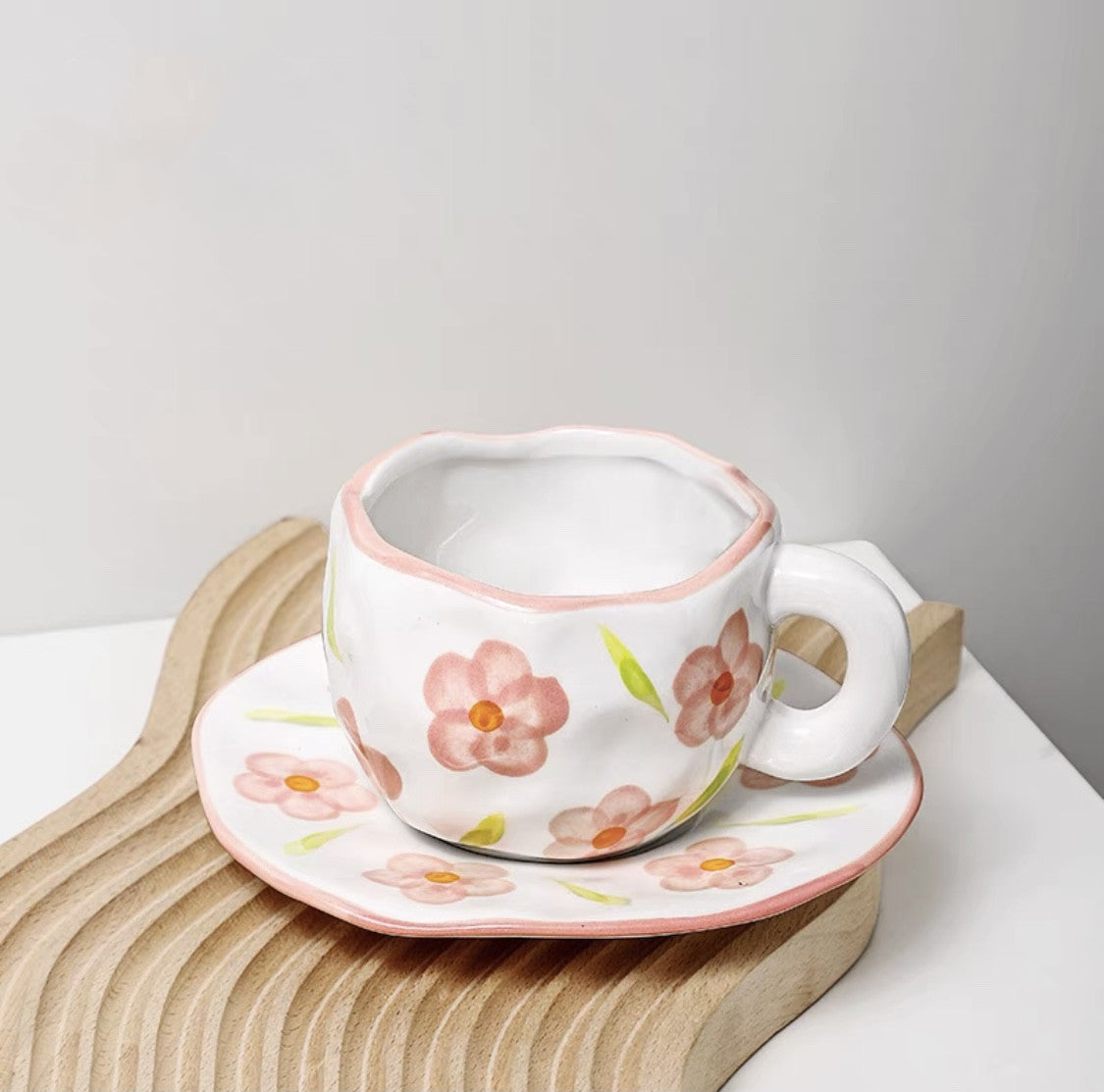 Artisanal Bliss: Textured Colourful Patterned Mug & Saucer Set