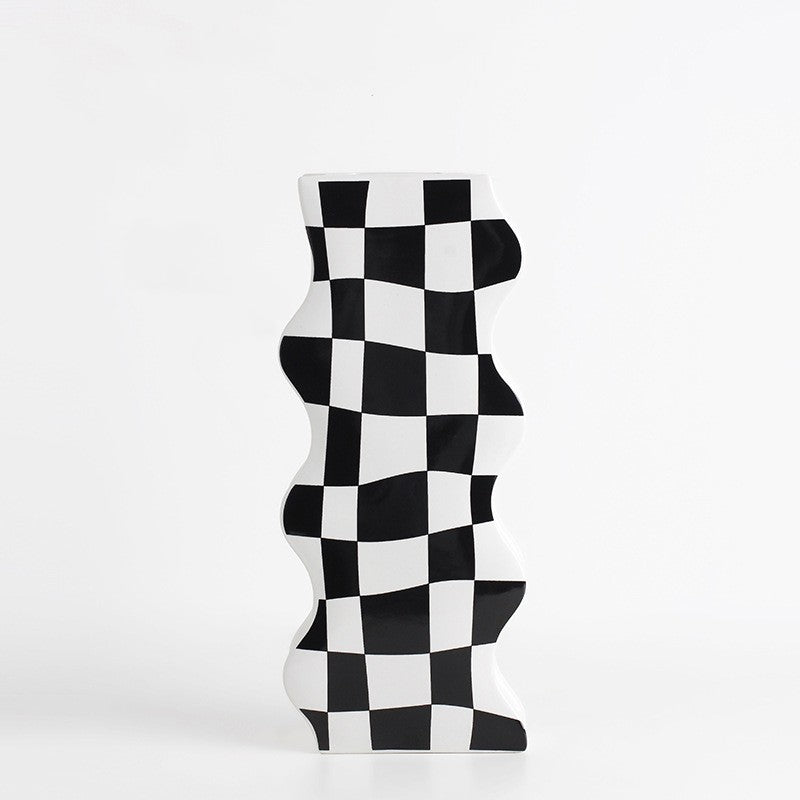 Checkered Elegance: Ceramic Vase Ornaments