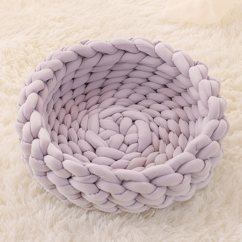 Rainbow Knit Cozy Pet Basket Bed