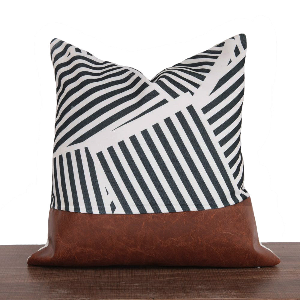 Nordic Chic Geometric Leather Pillow Case