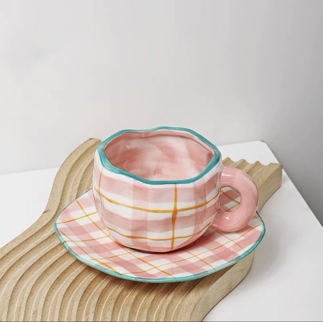 Artisanal Bliss: Textured Colourful Patterned Mug & Saucer Set