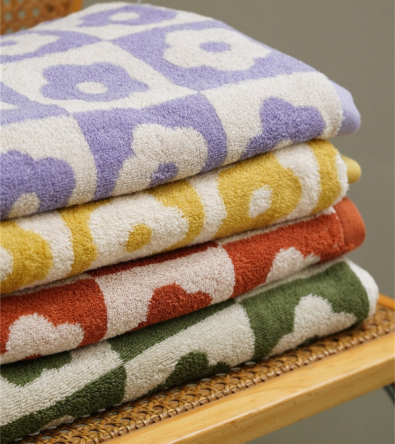 Retro Bloom Colourful Flower Patterned Cotton Towel