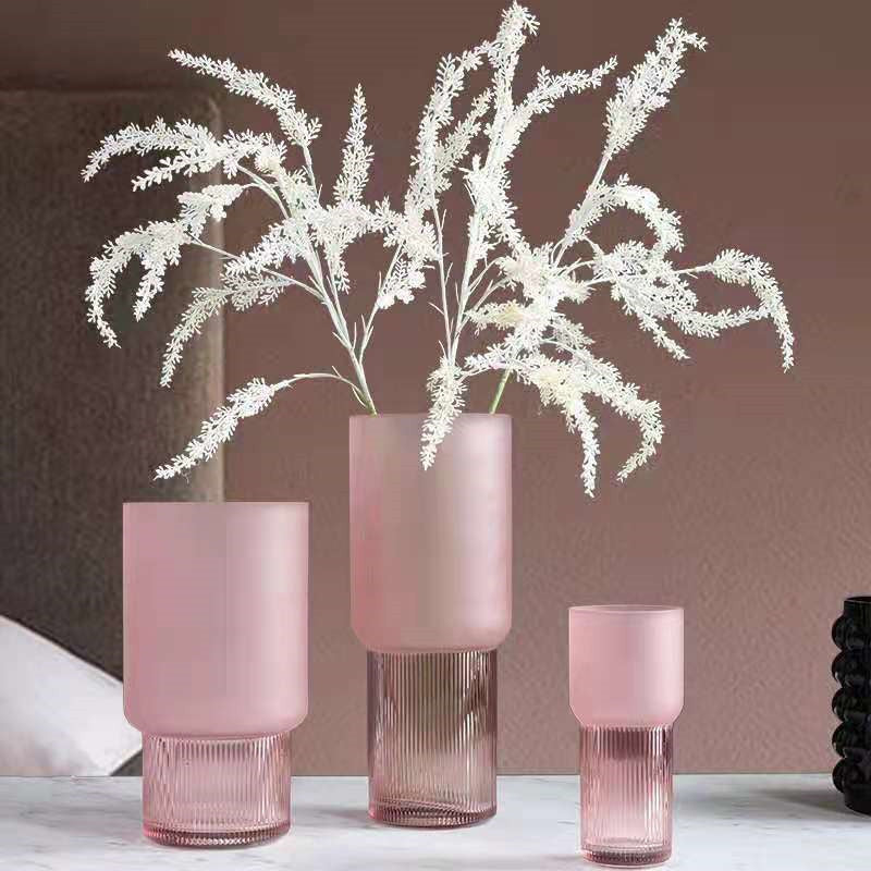 Blush Bloom: Pink Frosted Glass Hydroponic Vase