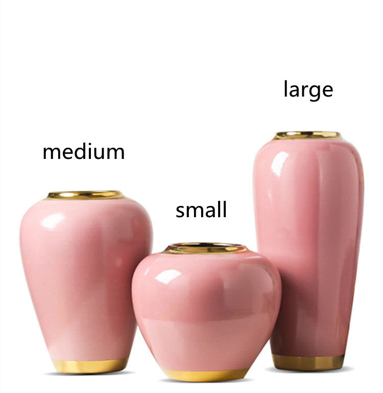 Blushing Elegance: Pink Ceramic Vase with Gold Trim