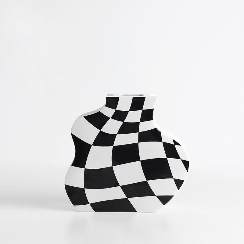 Checkered Elegance: Ceramic Vase Ornaments