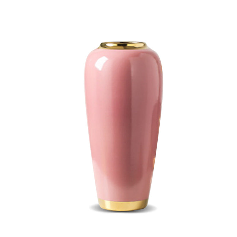 Blushing Elegance: Pink Ceramic Vase with Gold Trim