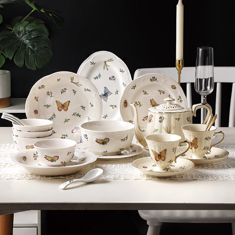 Fluttering Wings: Vintage Ceramic Tableware Set