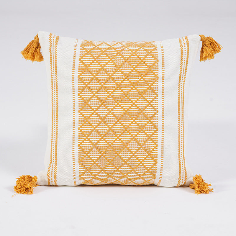 Geo Tassel: Geometric Woven Jacquard Tassel Cushion Cover