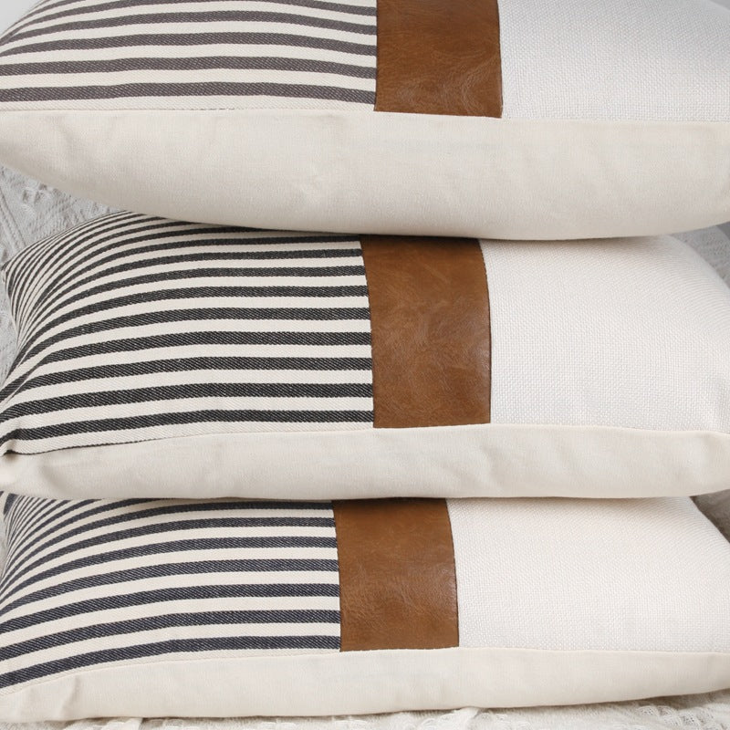 Stripe Lux Leather Cushion Cover