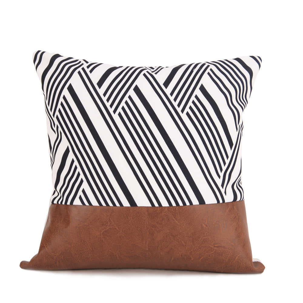 Nordic Chic Geometric Leather Pillow Case