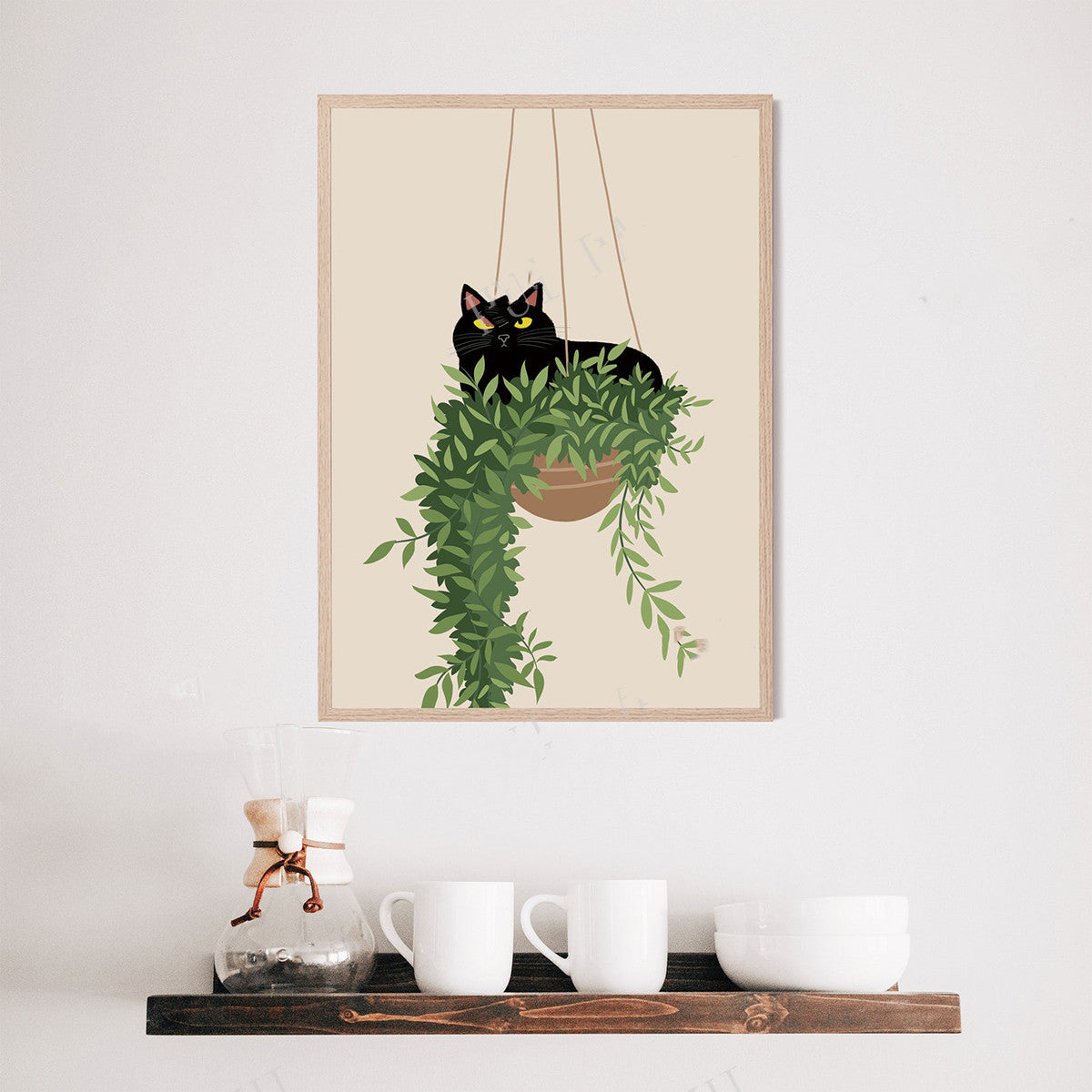 Whisker Whimsy: Framed Cat and Plant Wall Art