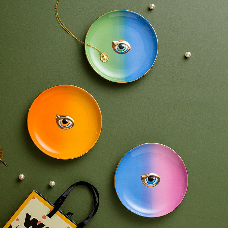 Vibrant Eye Guardian: Colourful Trinket Storage Dish