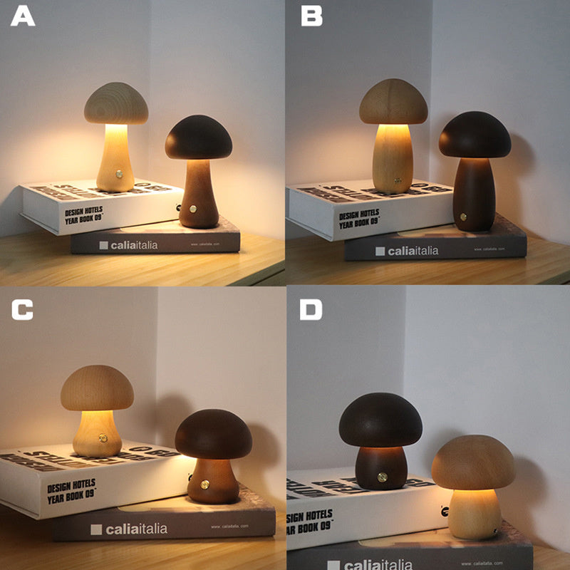 Woodland Glow: Wooden Cute Mushroom LED Light