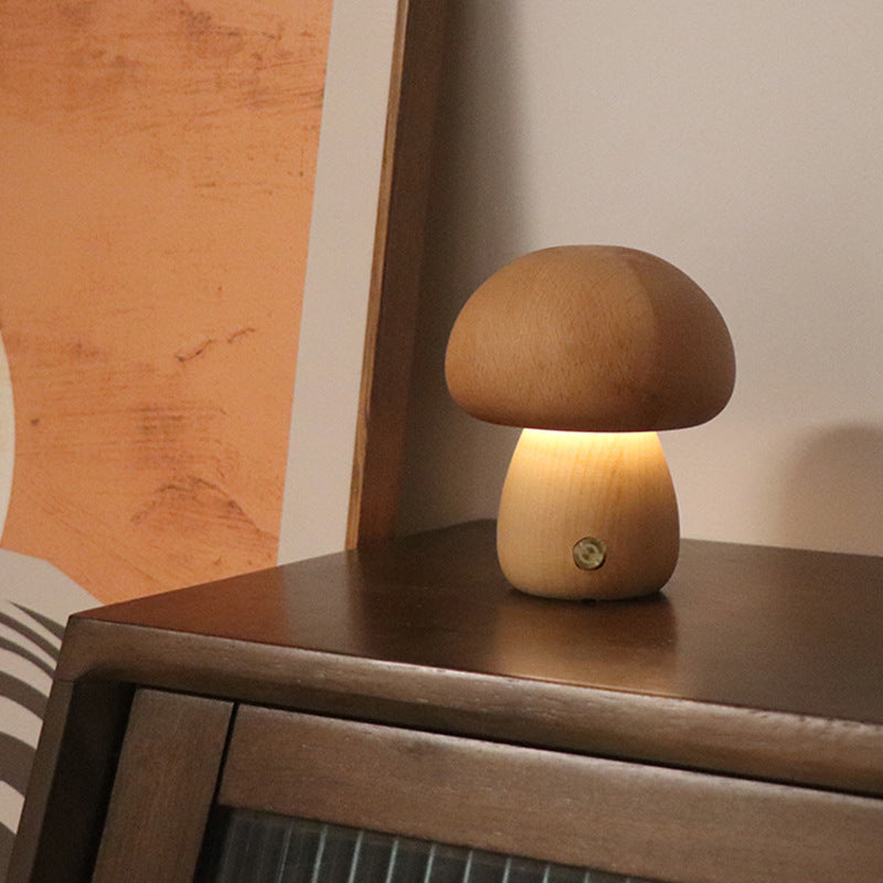 Woodland Glow: Wooden Cute Mushroom LED Light