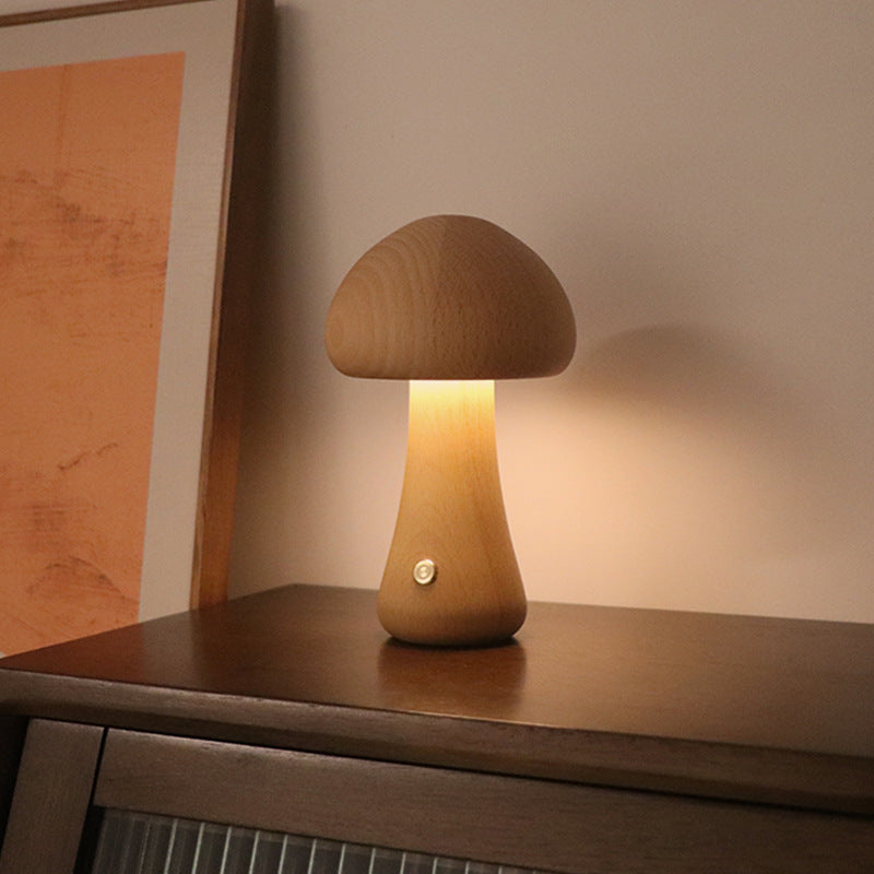 Woodland Glow: Wooden Cute Mushroom LED Light