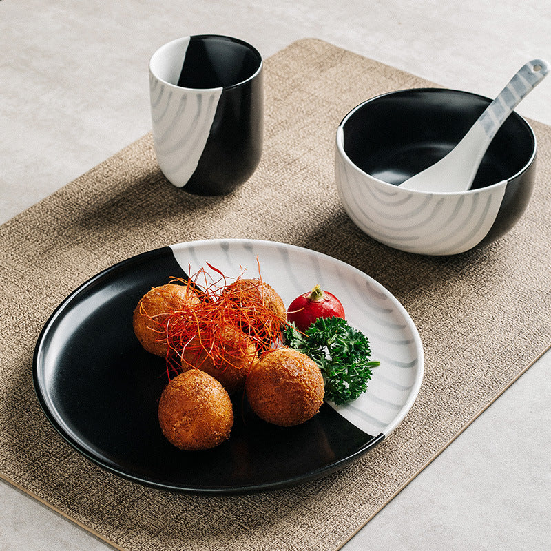 Monochrome Elegance: Ceramic Tableware Set