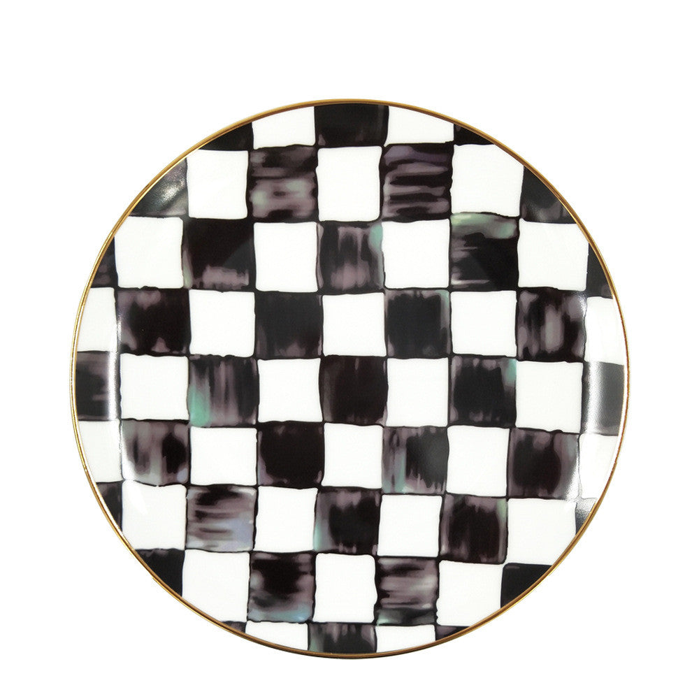 Checkered Elegance: Black & White Bone China Tableware